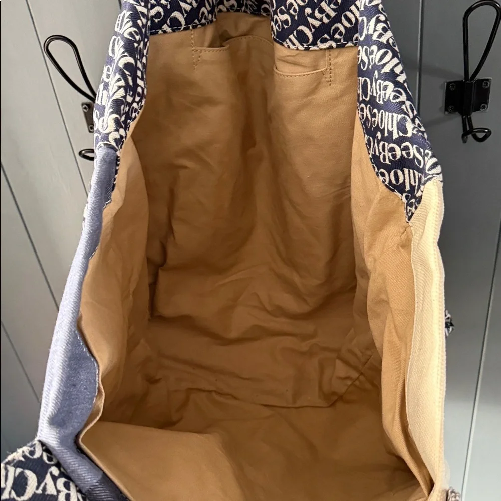 See By Chloe Navy and Cream Logo Tote - Picture 3 of 6